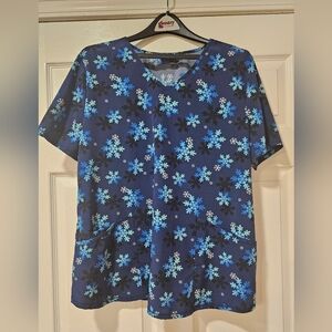 Holiday Snowflake Navy Scrub Top